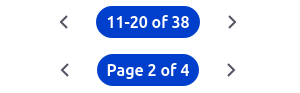 Exempe de pagination. Le premier affiche la plage d'éléments et le maximum d'éléments. Le second la page actuel sur le nombre total de page