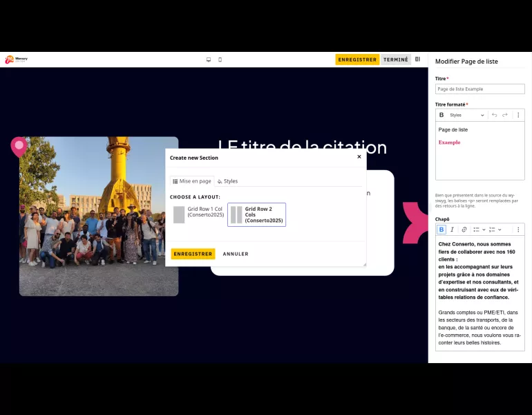 Modal de choix de colonnage