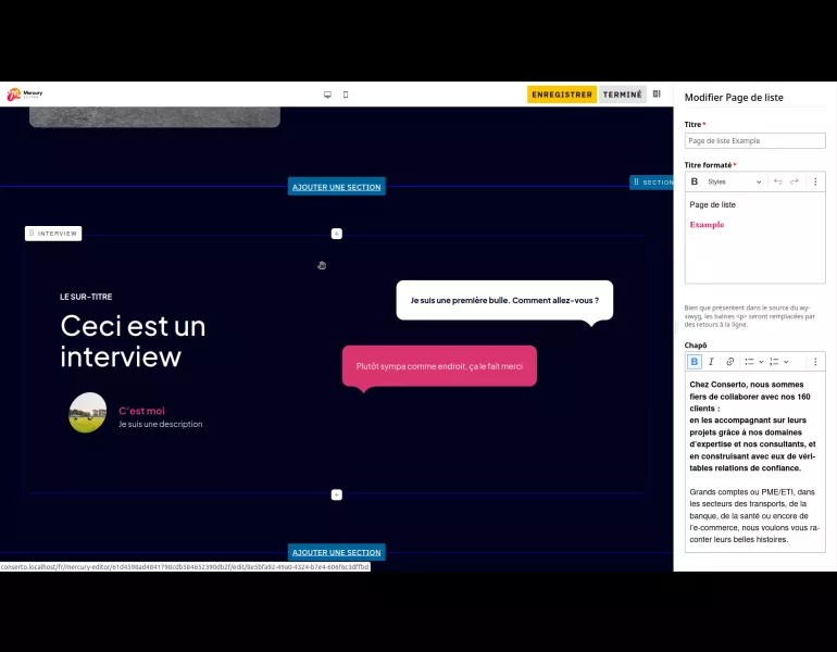 Interface de saisie de contenu